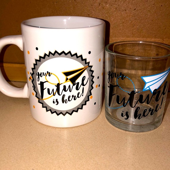 “Your future is here “ glass mug and glass cup - Picture 1 of 3